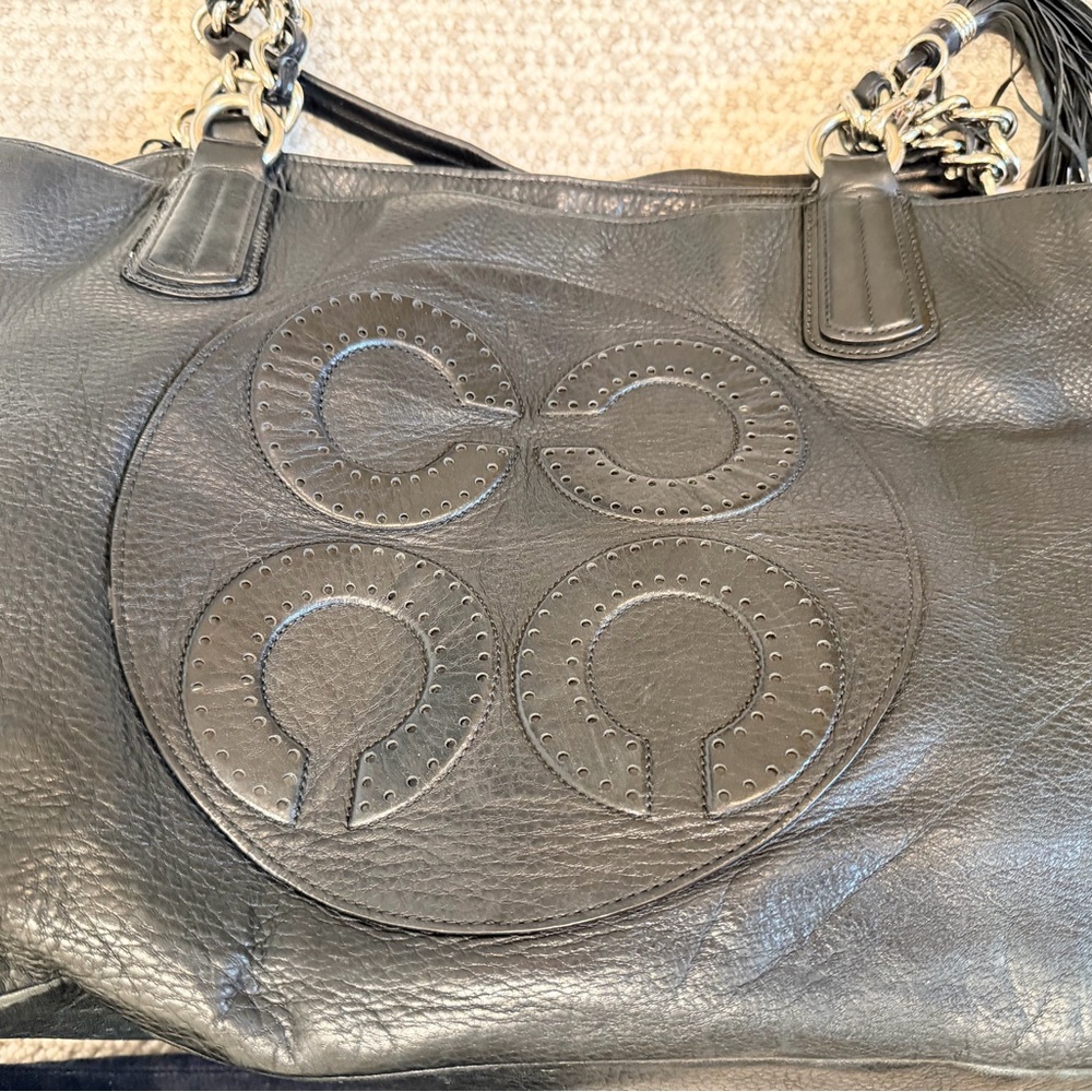 Elegant Coach Colette Black Leather Tote Bag - Picture 6 of 9